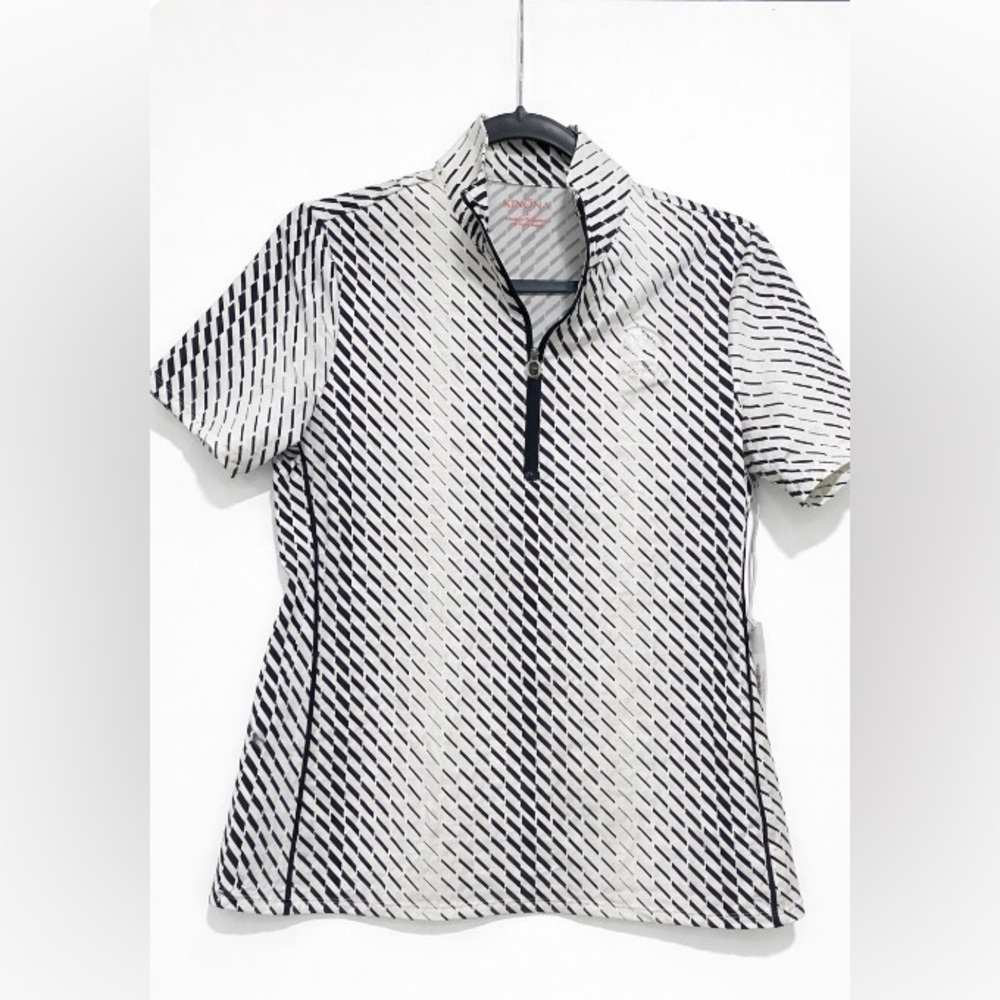 Kinona Golf Top Womens small black white dash stripes activewear Nylon 1/2 Zip